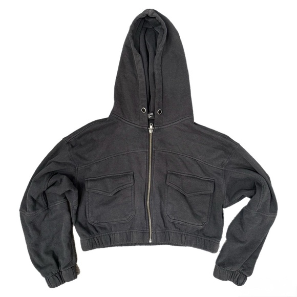 Forever 21 Black Bomber Jacket with Hood - Picture 1 of 5